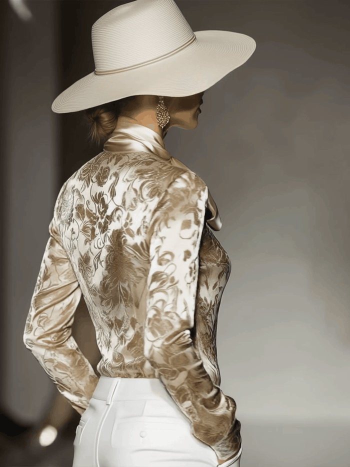 Stylish And Elegant Champagne-colored Velvet Printed Shirt  - By Qivii