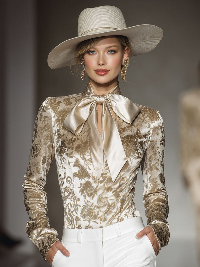 Stylish And Elegant Champagne-colored Velvet Printed Shirt  - By Qivii