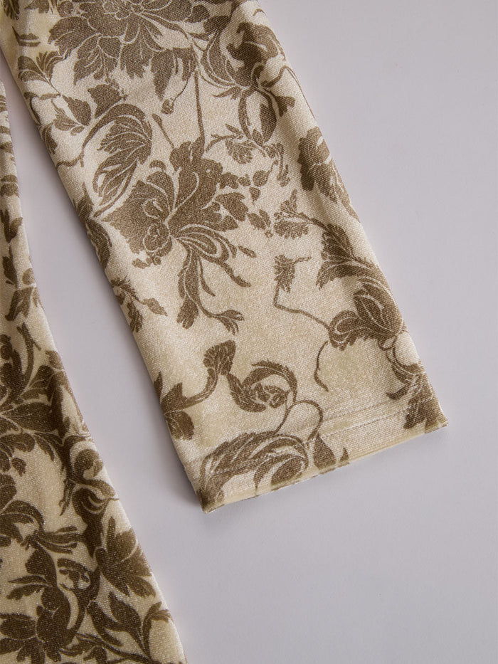 Stylish And Elegant Champagne-colored Velvet Printed Shirt  - By Qivii