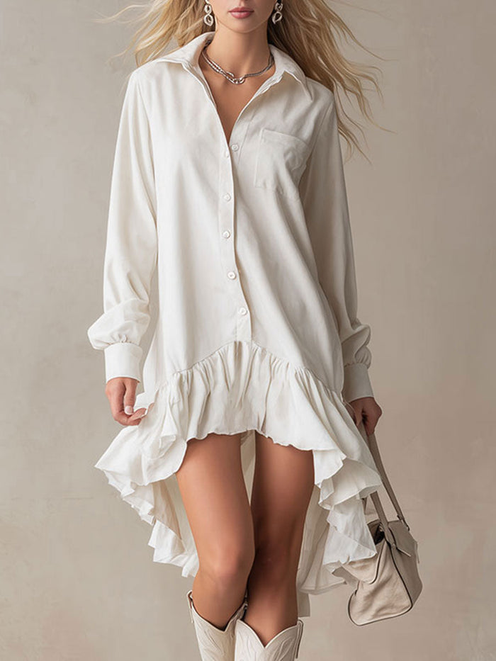 Stylish And Elegant Off-white Ruffled Tencel Denim Midi Dress  - By Qivii