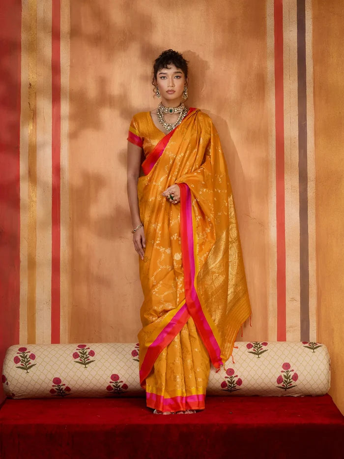Sunrise Orange Soft Silk Zari Weaving Saree