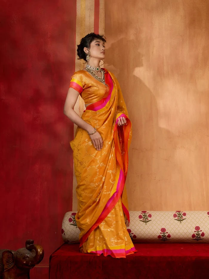 Sunrise Orange Soft Silk Zari Weaving Saree