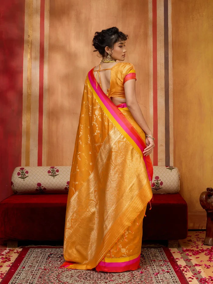 Sunrise Orange Soft Silk Zari Weaving Saree