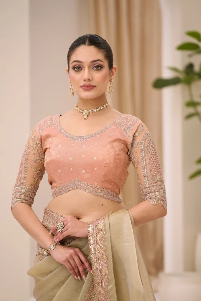 Tan Beige Georgette Party wear Saree