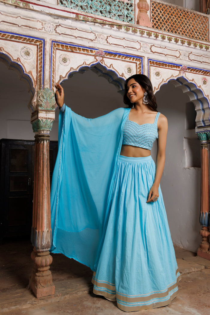 Tanager Turquoise Blue Embroidered Lehenga Set