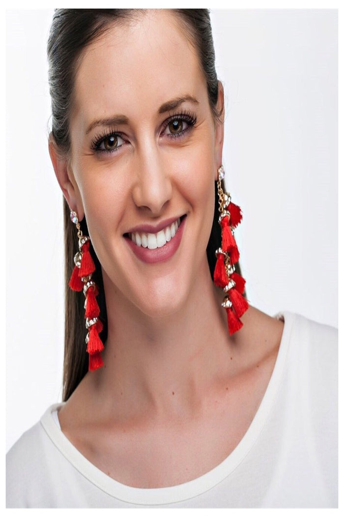 Tassel & Rhinestone Statement Earrings - Final Sale