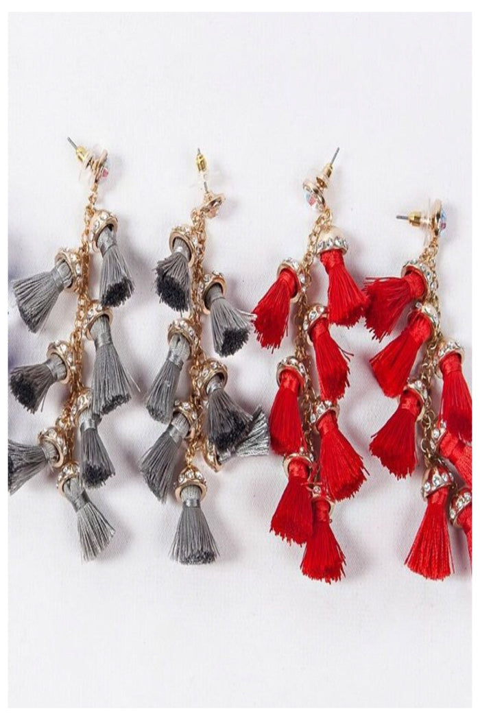 Tassel & Rhinestone Statement Earrings - Final Sale