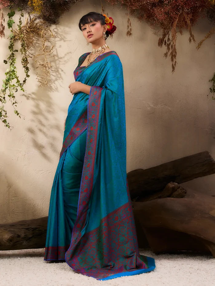 Teal Blue Kanjivaram Silk Saree