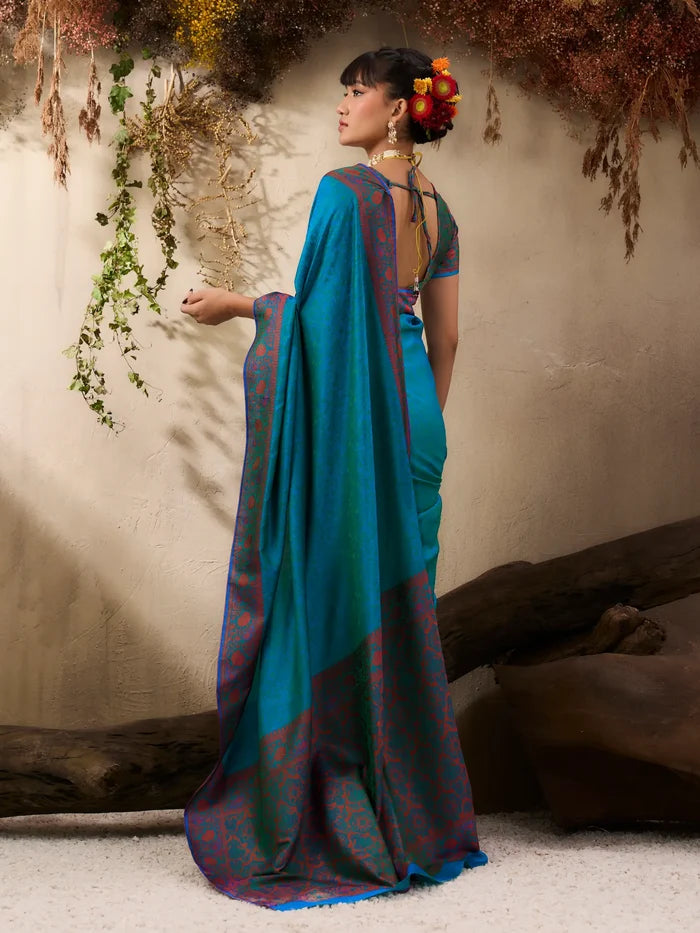 Teal Blue Kanjivaram Silk Saree
