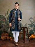 Teal Blue Mirror Work And Zari Work Rayon Kurta With Printed Dupatta & Pant