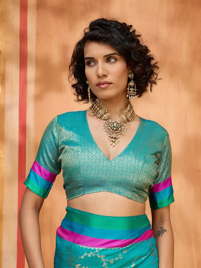 Teal Blue Soft Silk Zari Weaving Saree