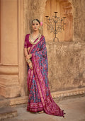 Teal-Dark Fuchsia Silk Patola Saree