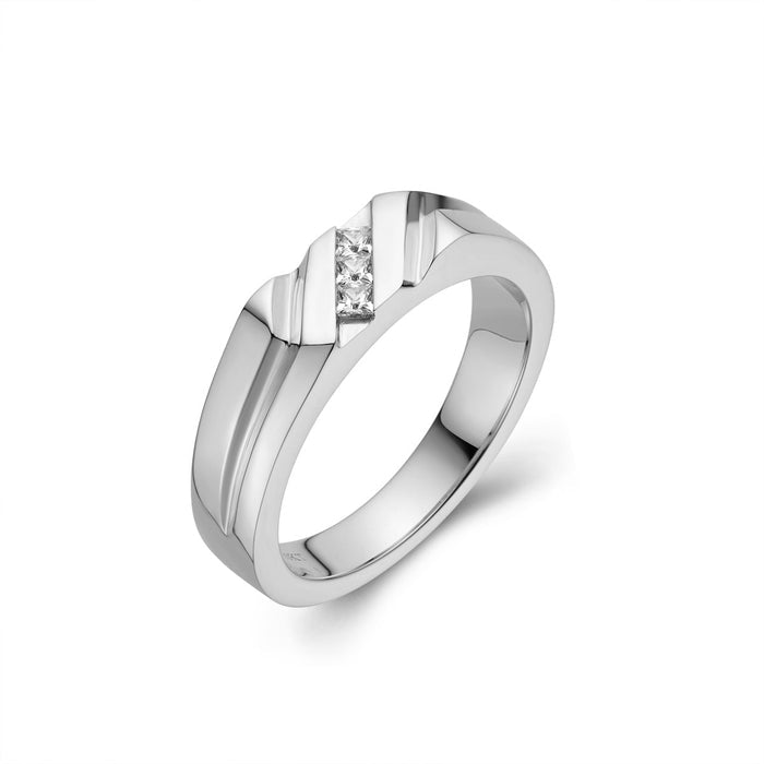 Mens Grooved three stone Wedding band-ring-lirysjewelry