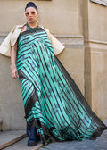 Tiffany Blue Designer Satin Crepe Printed Saree - qivii