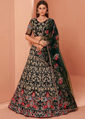 Timber Green Net Lehenga Choli with Thread, Zari & Sequence work: Wedding Edition | Ready To Wear - qivii