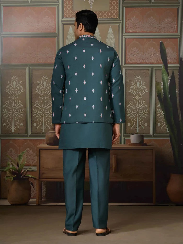 Timber Green Wedding Wear Multi Thread Sequins Embroidery Work  Kurta & Koti