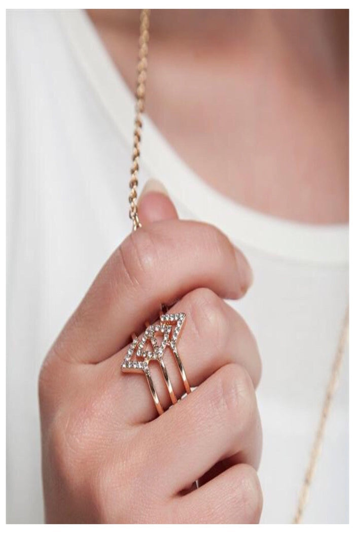 Trillion Gold & Rhinestone Ring