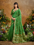 Tropical Green Zari weaving Tussar Silk Saree