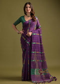 True Purple Soft Ikkat Cotton Printed Saree - qivii