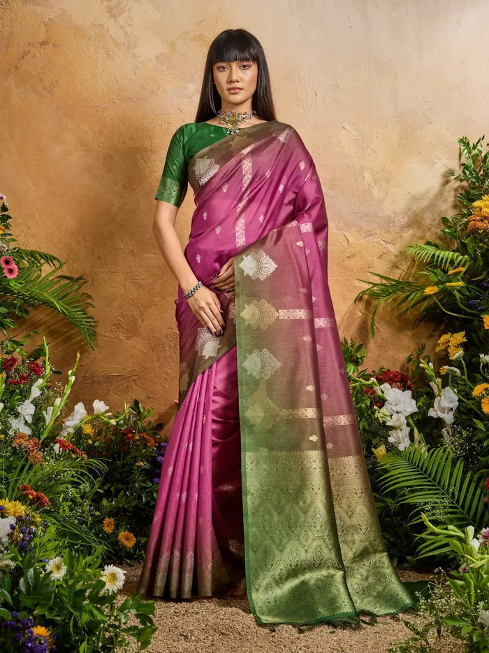 Tulip Pink Handloom Weaving Silk Saree