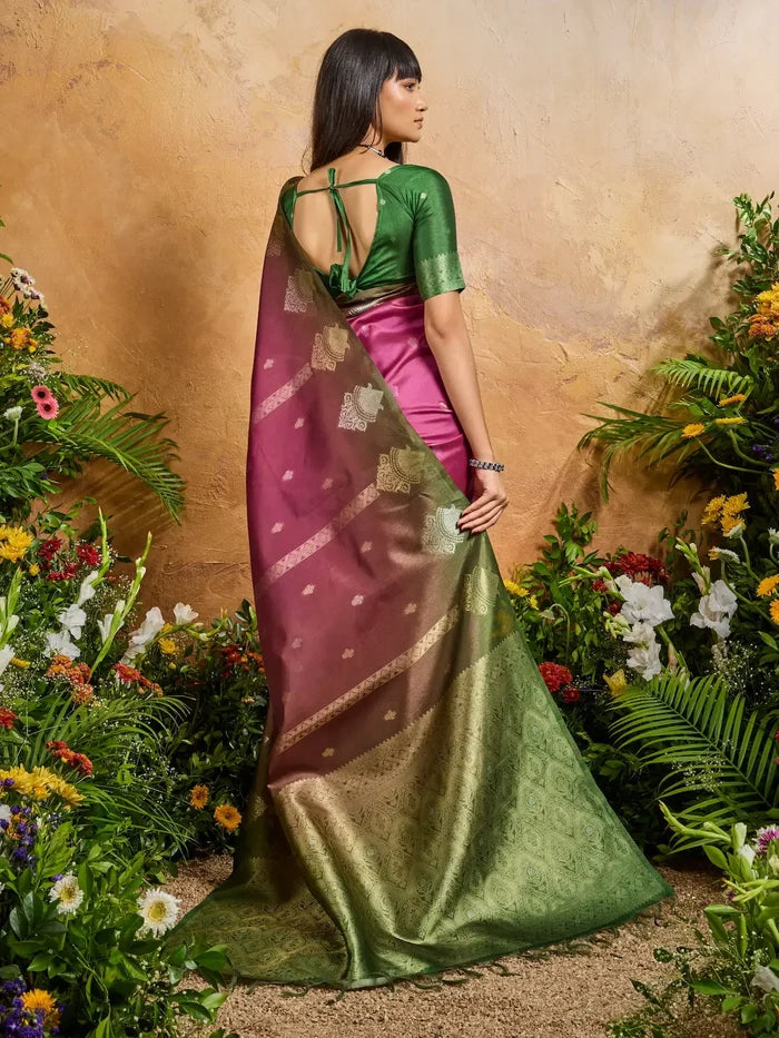 Tulip Pink Handloom Weaving Silk Saree