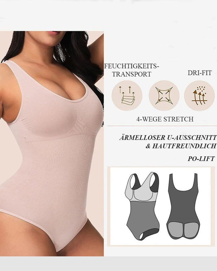 Tummy Control Scoop Neck Sculpting Thong Tank Top Shapewear Bodysuits  - By Qivii