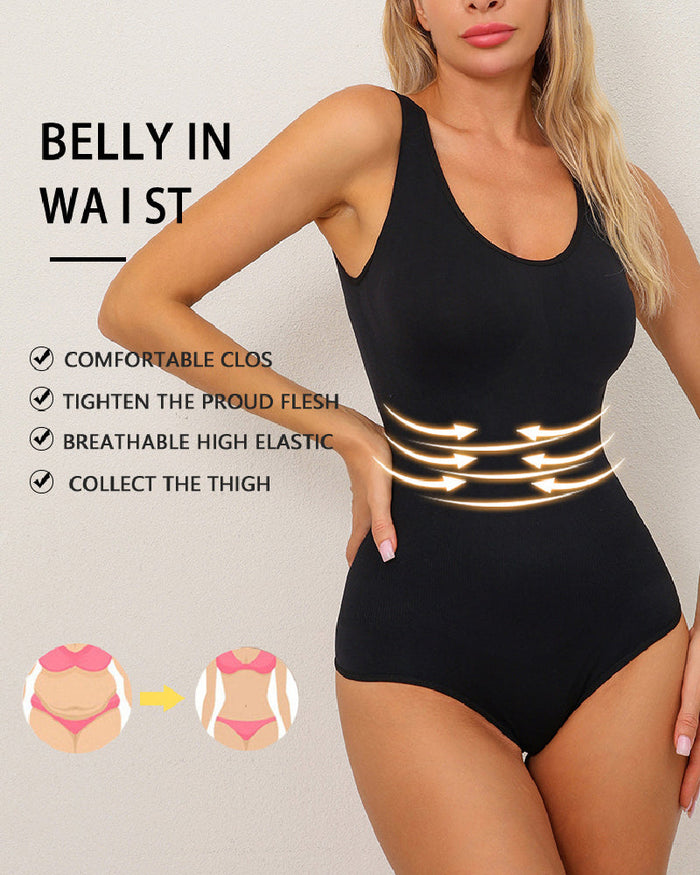 Tummy Control Scoop Neck Sculpting Thong Tank Top Shapewear Bodysuits  - By Qivii