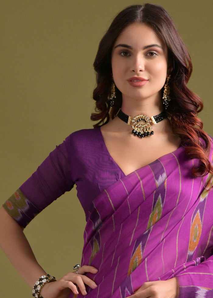 Ultra Pink Soft Ikkat Cotton Printed Saree - qivii