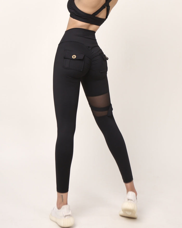Unique Cut Out Pocket Mesh Yoga Pants Scrunch Bum Leggings  - By Qivii