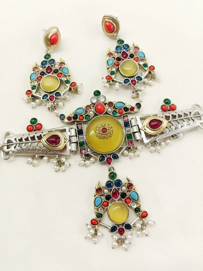 Utpal Multi Colour Oxidized Choker Set