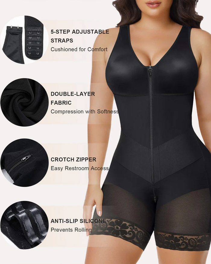V-shape Shaping Stretch Band Tummy Control Full Body Zipper Shaper  - By Qivii
