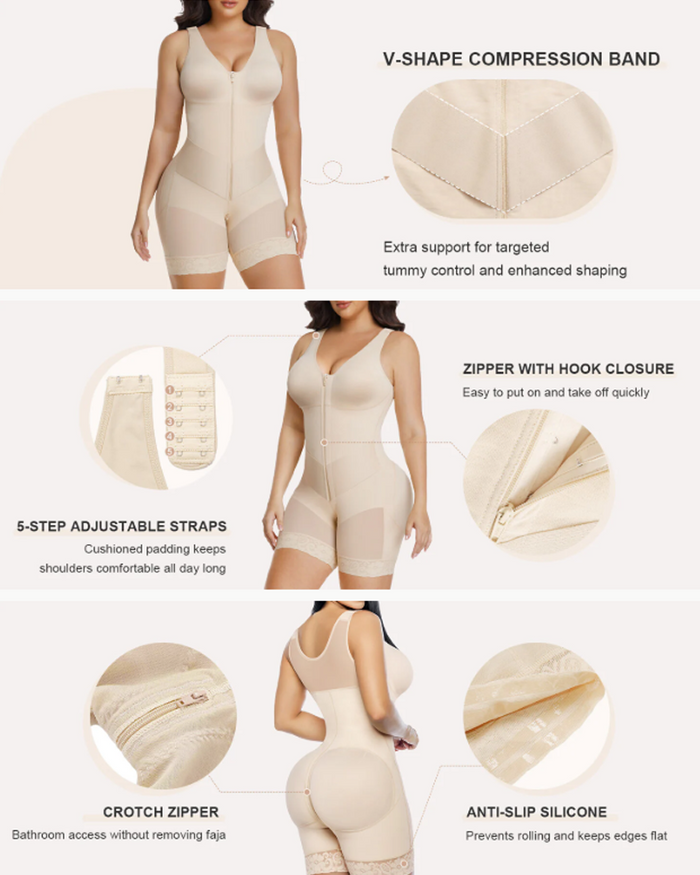 V-shape Shaping Stretch Band Tummy Control Full Body Zipper Shaper  - By Qivii
