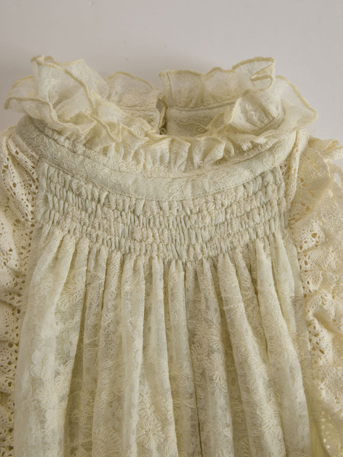 Vacation Retro Beige Lace Sleeveless Ruffled Mini Dress  - By Qivii