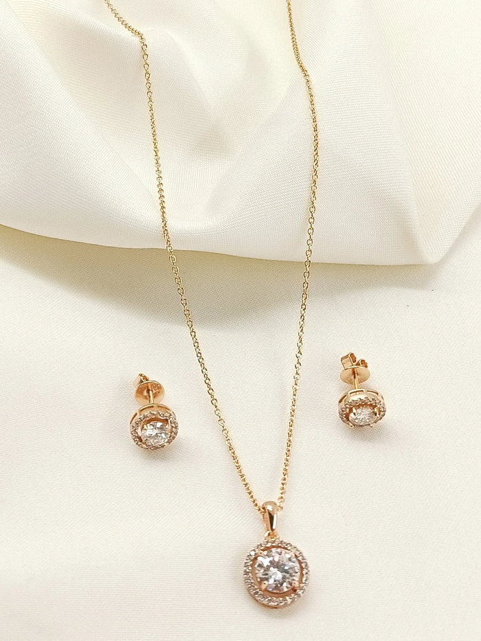 Varena 92.5 Silver American Diamond Pendant Set