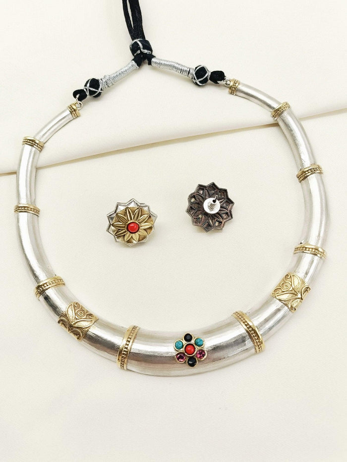 Varya Multi Colour Oxidized Hasli Styled Choker Set