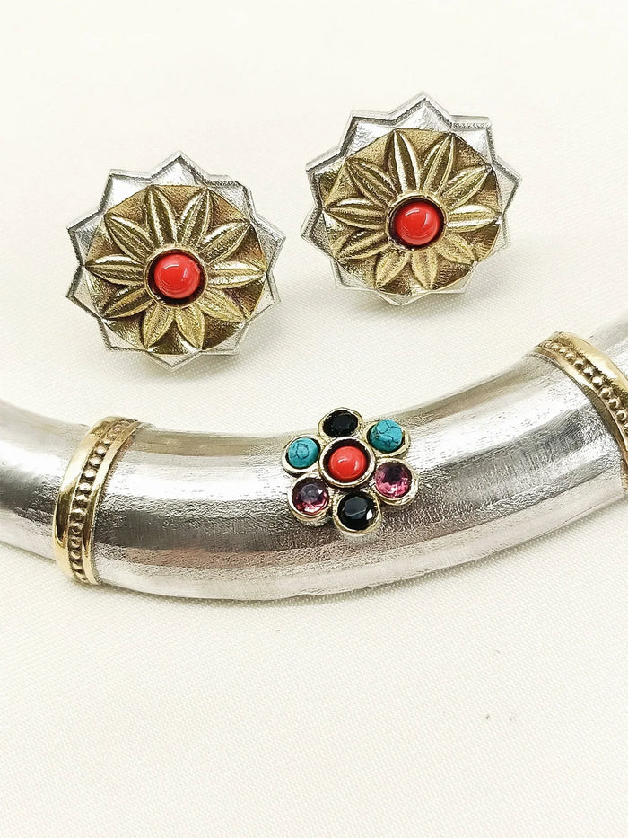 Varya Multi Colour Oxidized Hasli Styled Choker Set