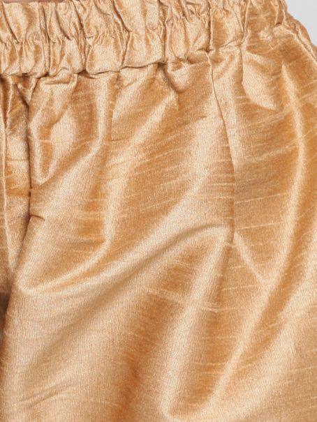 VASTRAMAY Boys Gold Cotton Silk Blend Kurta, Waistcoat and Pyjama Set
