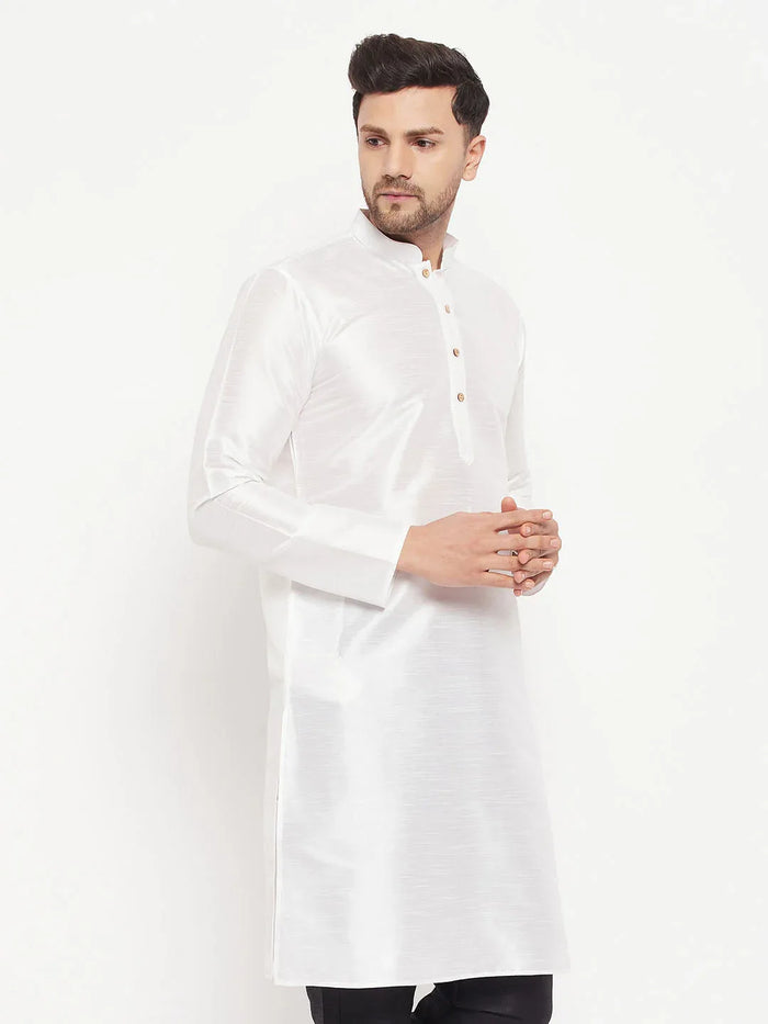 VASTRAMAY Men's White Cotton Silk Blend Kurta