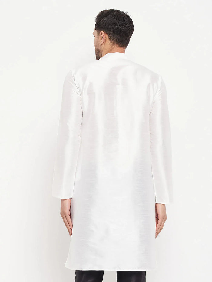 VASTRAMAY Men's White Cotton Silk Blend Kurta
