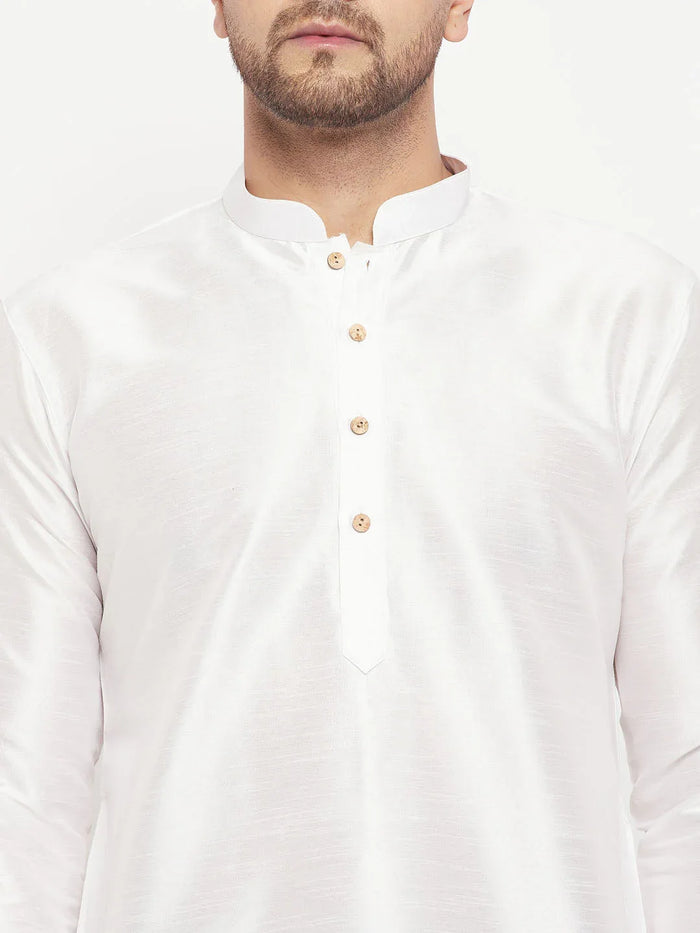 VASTRAMAY Men's White Cotton Silk Blend Kurta