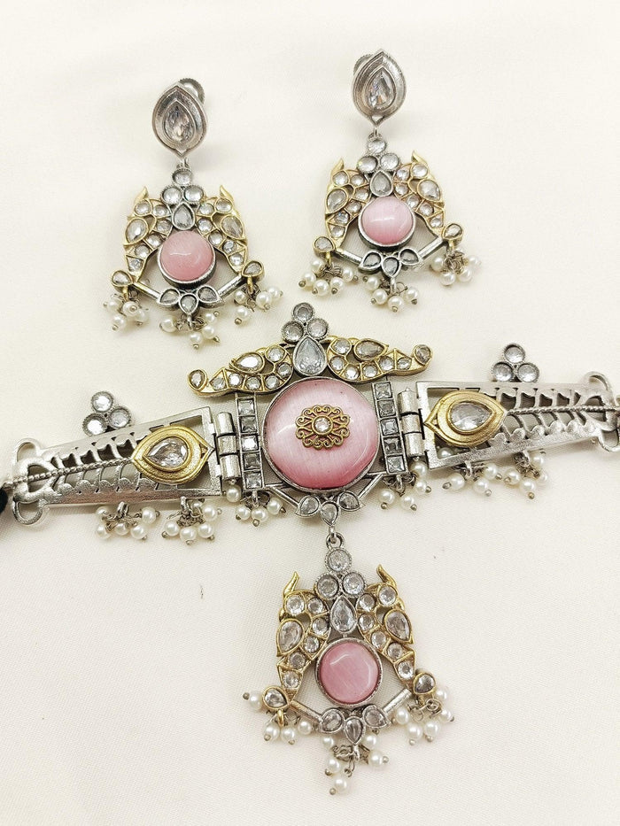 Vienna Pink Oxidized Choker Set