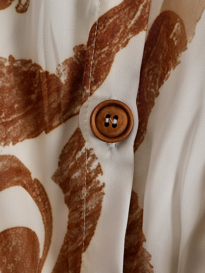 Vintage Bohemia Halter Neck Brown Western Print Off White Chiffon Split Maxi Dress  - By Qivii