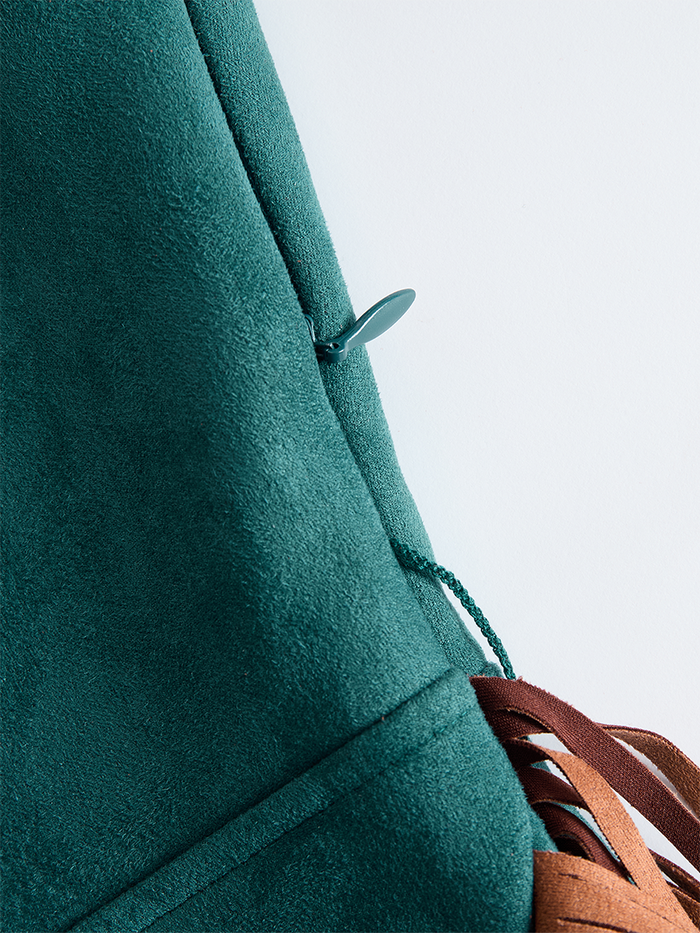 Western Green Faux Suede One-Shoulder Slit Patchwork Tassel Midi Dress  - By Qivii