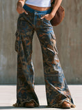 Western Retro Frayed Color-blocked Camouflage Jeans  - By Qivii