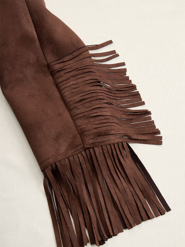 Western-style Brown Suede Tassel Zip-up Jacket  - By Qivii