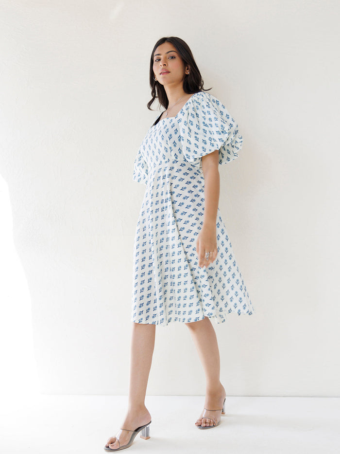 White Dendronium Cotton Printed Dress