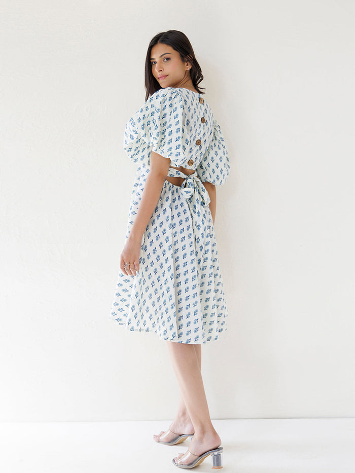 White Dendronium Cotton Printed Dress