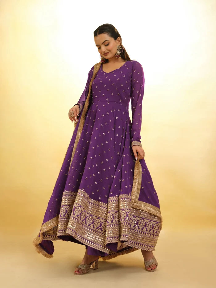 Wine Embroidery Georgette Salwar Suit - qivii