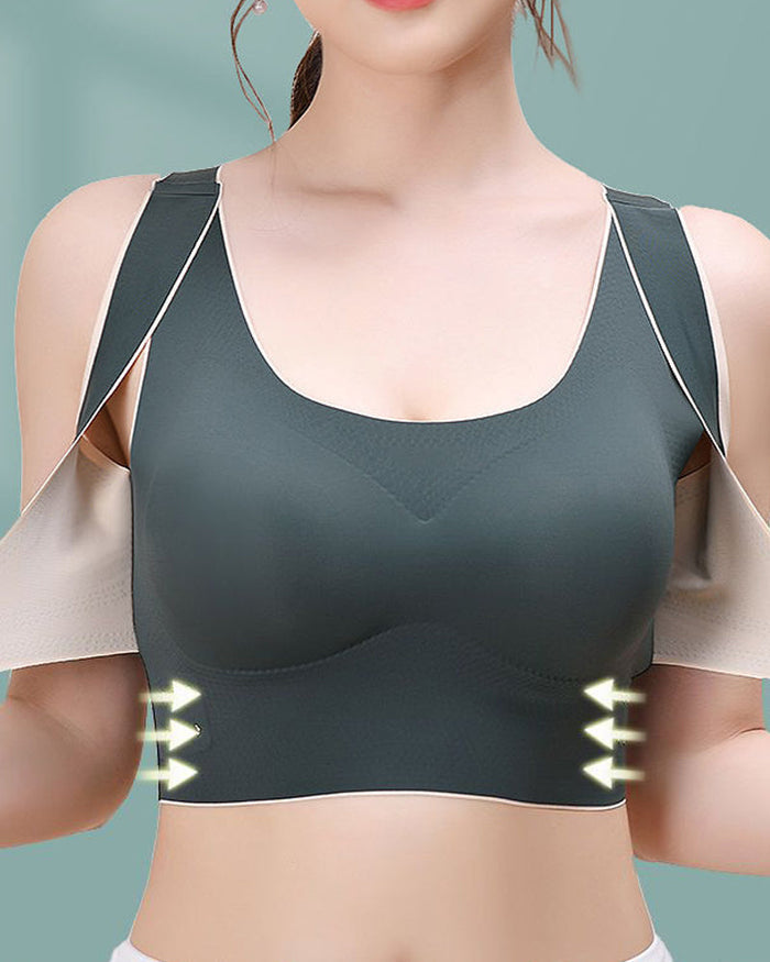 Wireless Front Cross Side Buckles Bra Hunchback Correction Shockproof Yoga Underwear  - By Qivii