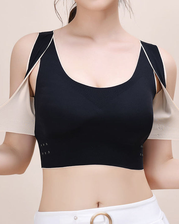 Wireless Front Cross Side Buckles Bra Hunchback Correction Shockproof Yoga Underwear  - By Qivii